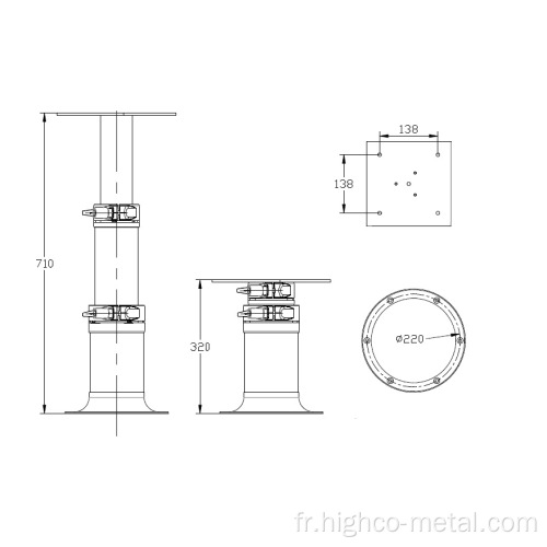 Piédestal de table réglable en acier inoxydable 3 étapes